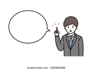 A balloon illustration of a businessman and a man in a suit explaining the points with a smile