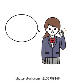 A balloon illustration of a female student signing OK with a smile