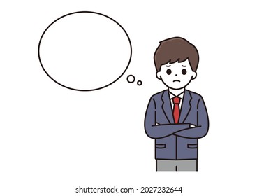 A balloon illustration of a high school boy in uniform who is worried with his arms folded