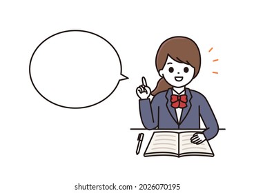 A balloon illustration of a high school girl in uniform who explains with a smile