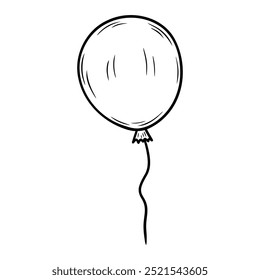 Balloon illustration in line art style. Graphic monochrome drawing. Hand drawn outline sketch, engraved doodle illustration. For coloring book, birthday or baby shower invitation, decoration.