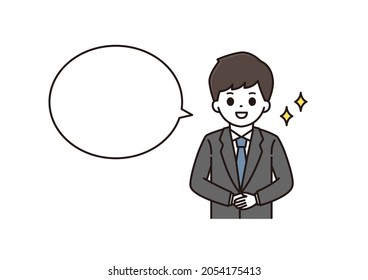 A balloon illustration of a man and a businessman in a suit greeting with a smile