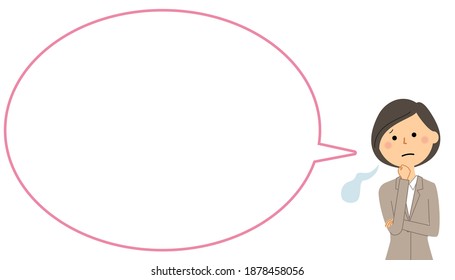 It is a balloon illustration of a woman in a suit that sighs.