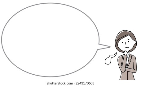 It is a balloon illustration of a woman in a suit that sighs.