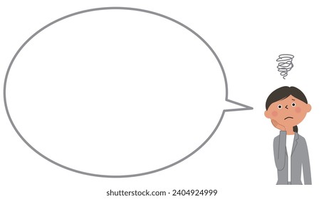 It is a balloon illustration of a woman in a troubled suit.