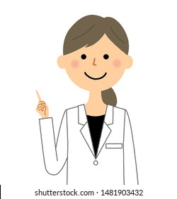 It is a balloon illustration of a woman in white coat that fingers.