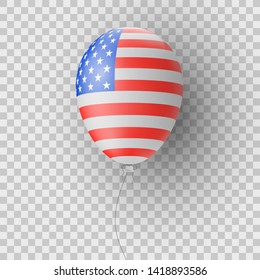 Balloon for Independence Day isolated on transparent background. 4th of July. United States of America flag pattern. Realistic flying festive balloon. Vector illustration EPS 10