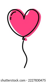 Icono de globo aislado sobre fondo blanco.  Gran globo de amor rosa con cinta larga.  Decoración para las vacaciones y fiestas de cumpleaños. Ilustración vectorial de estilo plano.