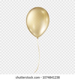 Balloon Isolated On Transparent Background. Glossy Gold Festive 3d Helium Ballon. Vector Realistic Translucent Golden Baloon Mockup For Anniversary, Birthday Party Design