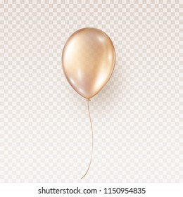 Balloon isolated on transparent background. Vector realistic helium gold rose birthday balloon template. 