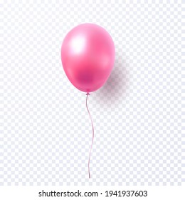 Balloon isolated on transparent background. Vector realistic pink festive 3d helium ballon template for anniversary, birthday party design