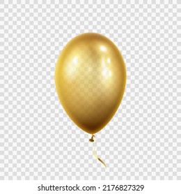 Balloon isolated on transparent background. Vector realistic gold, bronze or golden festive 3d helium balloon template for anniversary, birthday party design