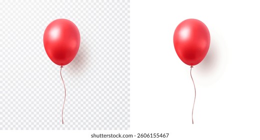 Balloon isolated on transparent and white background. Vector realistic red festive 3d helium ballon template for anniversary, birthday party design
