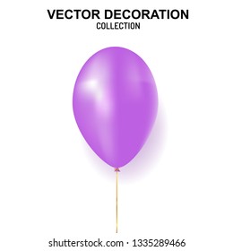 Balloon isolated on white background. Holiday element design realistic baloon with gold ribbon and bow 