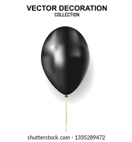 Balloon isolated on white background. Holiday element design realistic baloon with gold ribbon and bow 