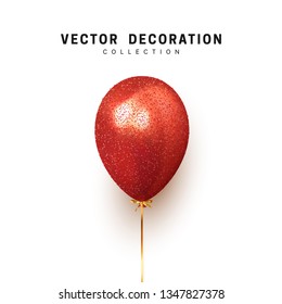 Balloon isolated on white background. Holiday element design realistic baloon with gold ribbon and bow