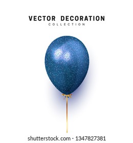 Balloon isolated on white background. Holiday element design realistic baloon with gold ribbon and bow