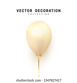 Balloon isolated on white background. Holiday element design realistic baloon with gold ribbon and bow