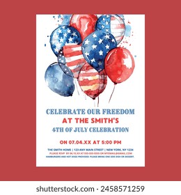 Balloon July 4th Party Invitation