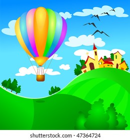 Balloon landing on the campaign, vector