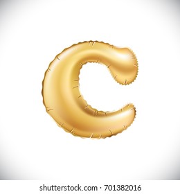 Balloon letter C. Realistic 3D isolated gold helium balloon abc alphabet golden font text. Decoration element for birthday or wedding greeting design on white background