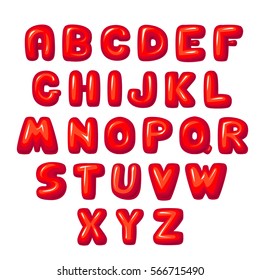 Balloon Lettering Funny Bold Lettering Volumetric Bold  On White, Red  Volumetric Letters Lettering On White Fat Volumetric, Candy Bold Lettering Children Letter, Red Font, Letter Sweet Bold Shiny Red