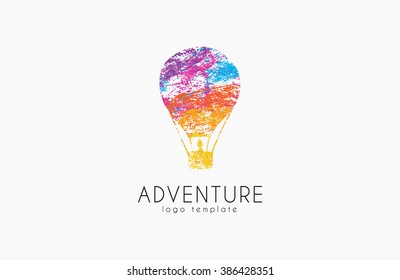 Balloon logo design. Air balloon logo. Adventure logo concept. Logo in grunge style. creative logo.