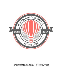 Balloon logo isolated label vector illustration. Hot air balloon festival symbol. Flying club logo. Premium logo.