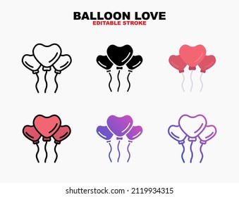 Balloon love heart icon set with different styles. Editable stroke and pixel perfect. Can be used for digital product, presentation, print design and more.