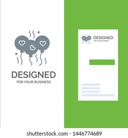 Balloon, Love, Heart, Wedding Grey Logo Design and Business Card Template