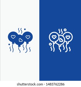 Balloon, Love, Heart, Wedding Line and Glyph Solid icon Blue banner Line and Glyph Solid icon Blue banner