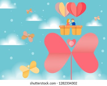 Balloon of Love in the Sky Floating together to express the love of young people in the Valentine's Day. caed wedding for vector illustration