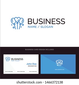 Balloon, Love, Wedding, Heart Blue Business logo and Business Card Template. Front and Back Design. Vector Icon Template background