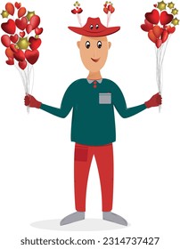 Balloon man attracts attention with his vibrant balloons, catching the eye of children and adults alike. Dressed in a vibrant and eye-catching outfit, he exudes a sense of playfulness and joy.