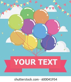 balloon with message on banner, vector illustration