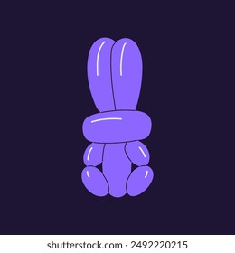 Balloon modelling of bunny. Childish twisting figure of rabbit. Kids' inflatable animal shape for Birthday party decoration. Children rubber toy with helium. Flat isolated vector illustration