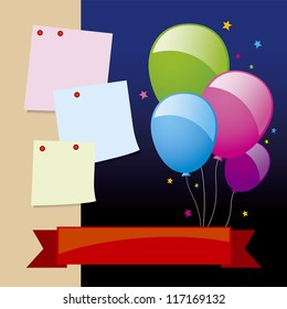 Balloon and note pad design for birthday background