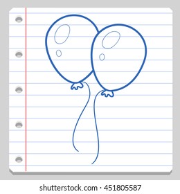 Balloon Notebook School Doodle Icons Hand Made vector Illustration sketch.