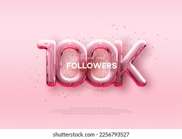 Balloon number 100k followers. luxury pink design for celebration. Premium vector for poster, banner, celebration greeting.