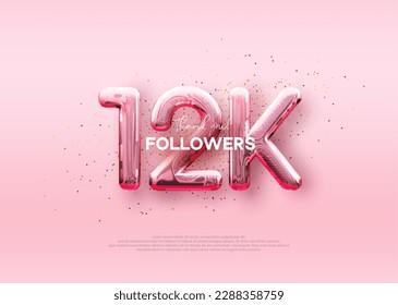 Balloon number 12k followers. luxury pink design for celebration.