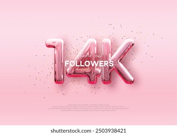 Balloon number 14k followers. luxury pink design for celebration.