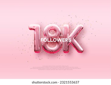 Balloon number 18k followers. luxury pink design for celebration.