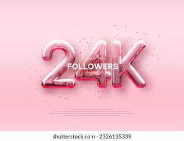 Balloon number 24k followers. luxury pink design for celebration.