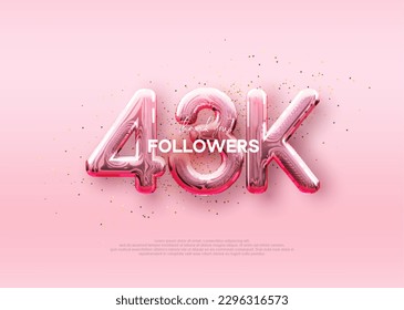 Balloon number 43k followers. luxury pink design for celebration.