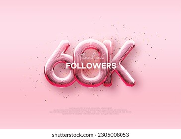 Balloon number 60k followers. luxury pink design for celebration.