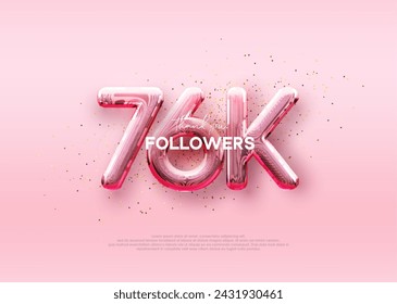 Balloon number 76k followers. luxury pink design for celebration.