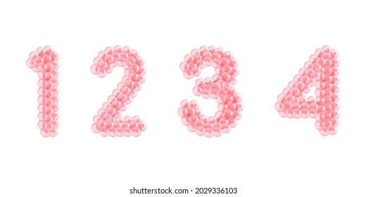Balloon NUMBERS 1234 (vector Illustration) - part of a full set Made of red transparent air balloons  on white background