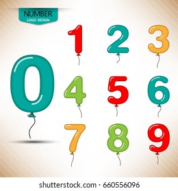 Balloon numbers and font template, Set of numbers logo or icon, vector illustration