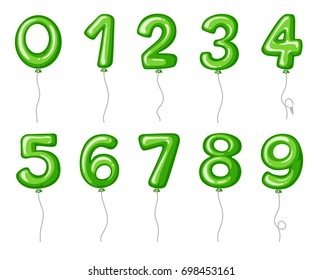 Balloon numbers zero to nine in green color illustration