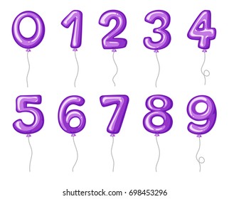 Balloon numbers zero to nine in purple illustration
